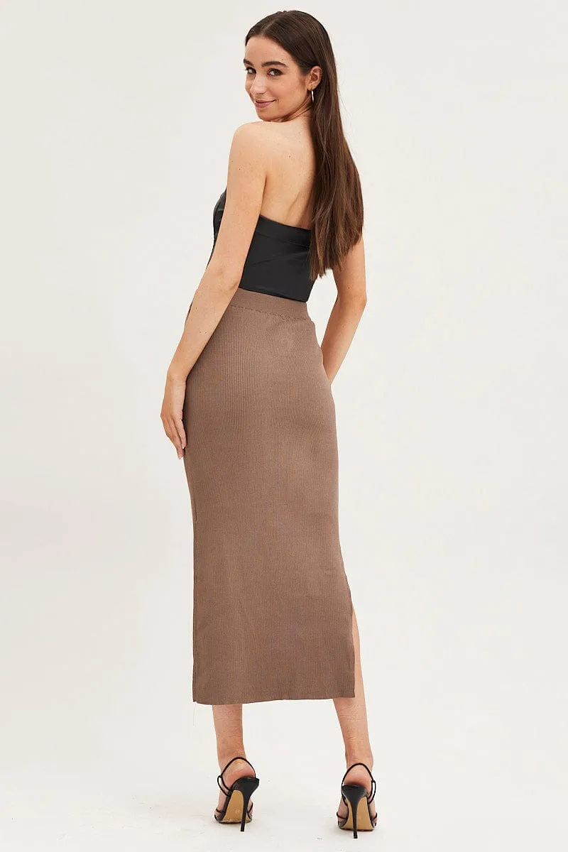 Brown Knit Skirt Midi High Rise sold by Ally Fashion product image thumbnail 5