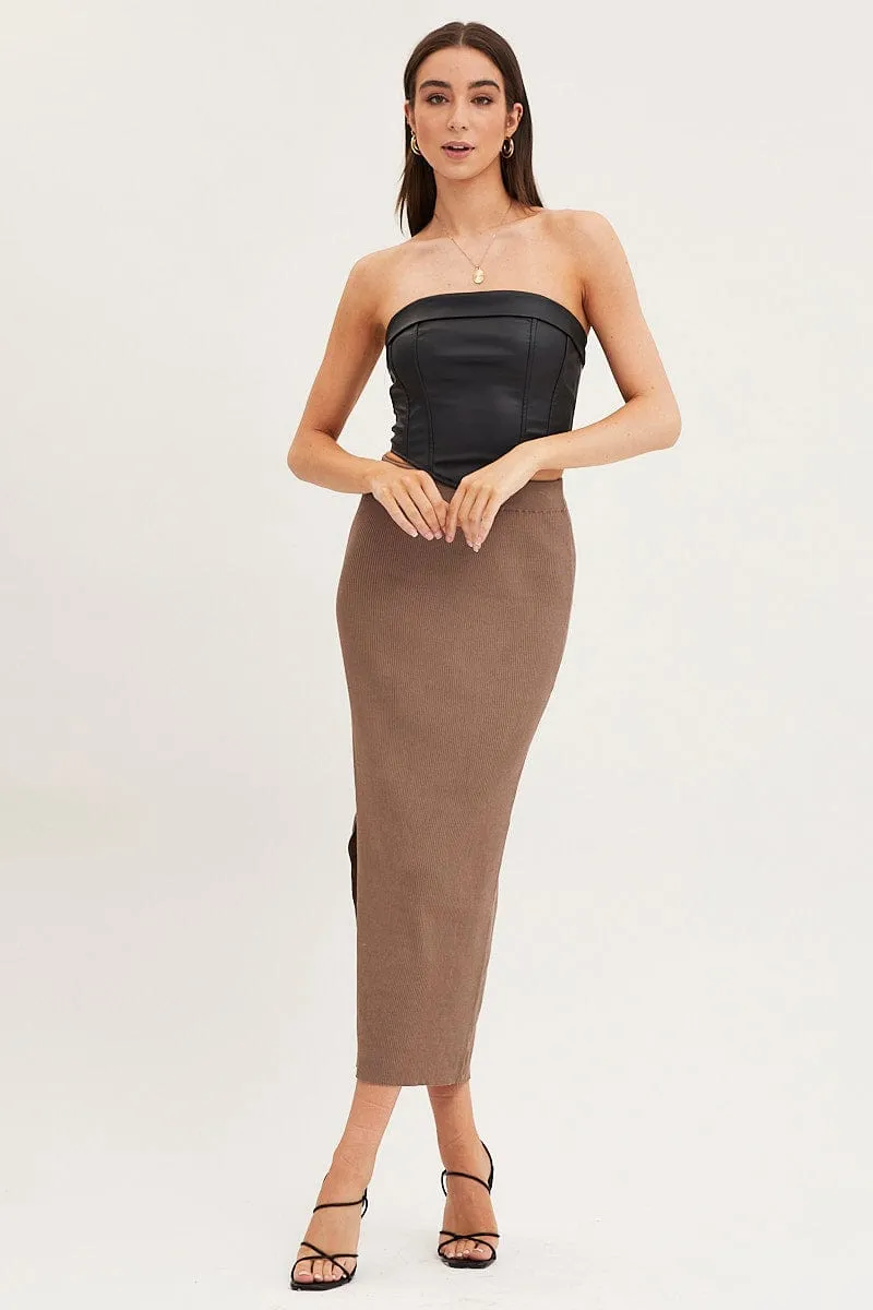 Brown Knit Skirt Midi High Rise sold by Ally Fashion