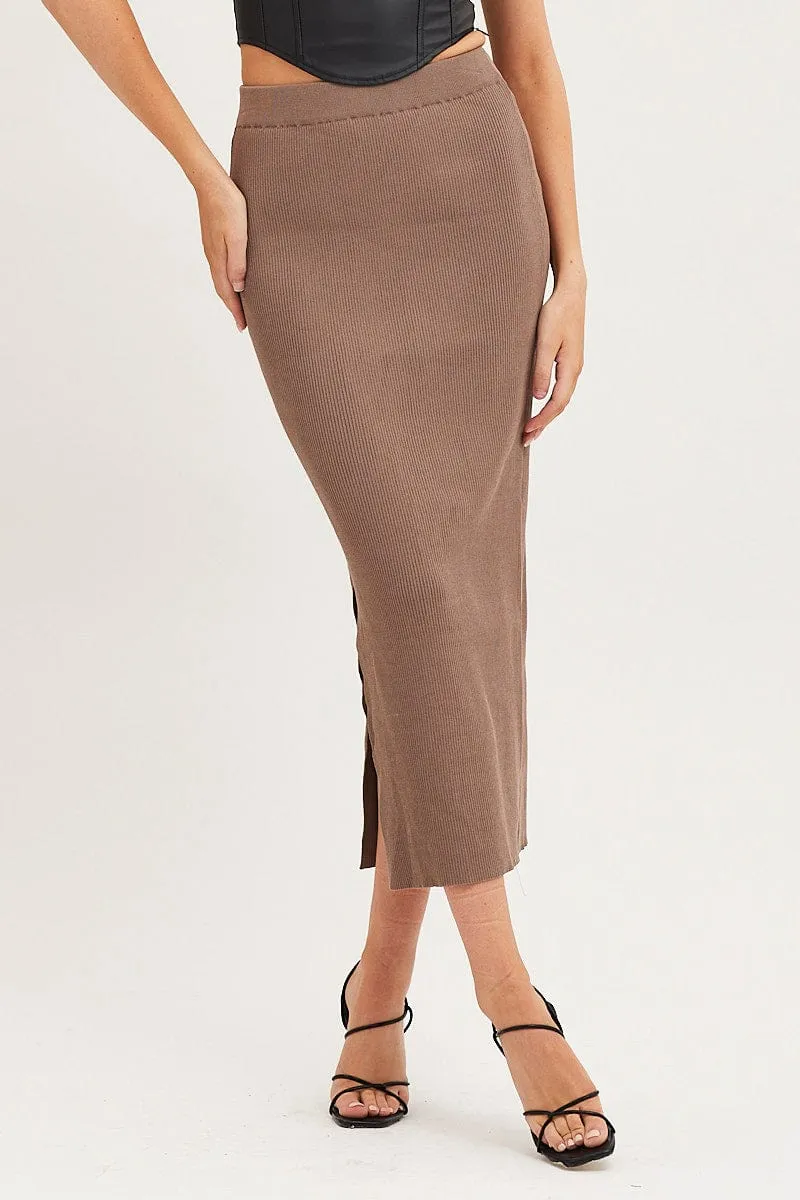 Brown Knit Skirt Midi High Rise sold by Ally Fashion product image thumbnail 2
