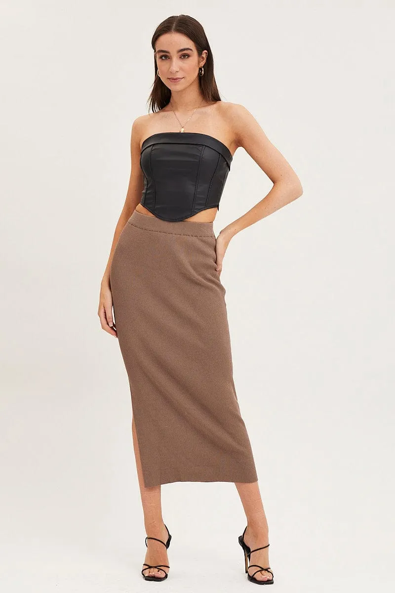 Brown Knit Skirt Midi High Rise sold by Ally Fashion product image thumbnail 3