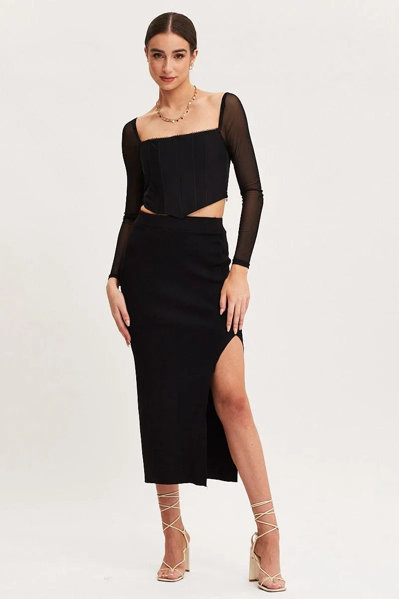 Black Knit Skirt Midi High Rise sold by Ally Fashion