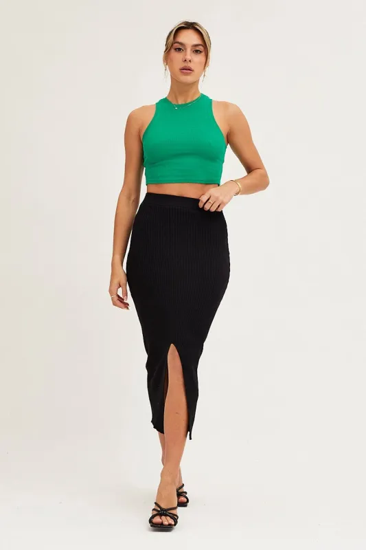 Black Slit Kint Midi Skirt sold by Ally Fashion