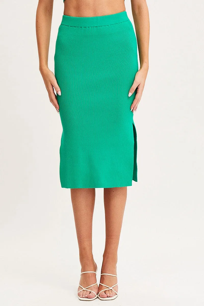 Green Knit Skirt Midi Side Split sold by Ally Fashion product image thumbnail 2