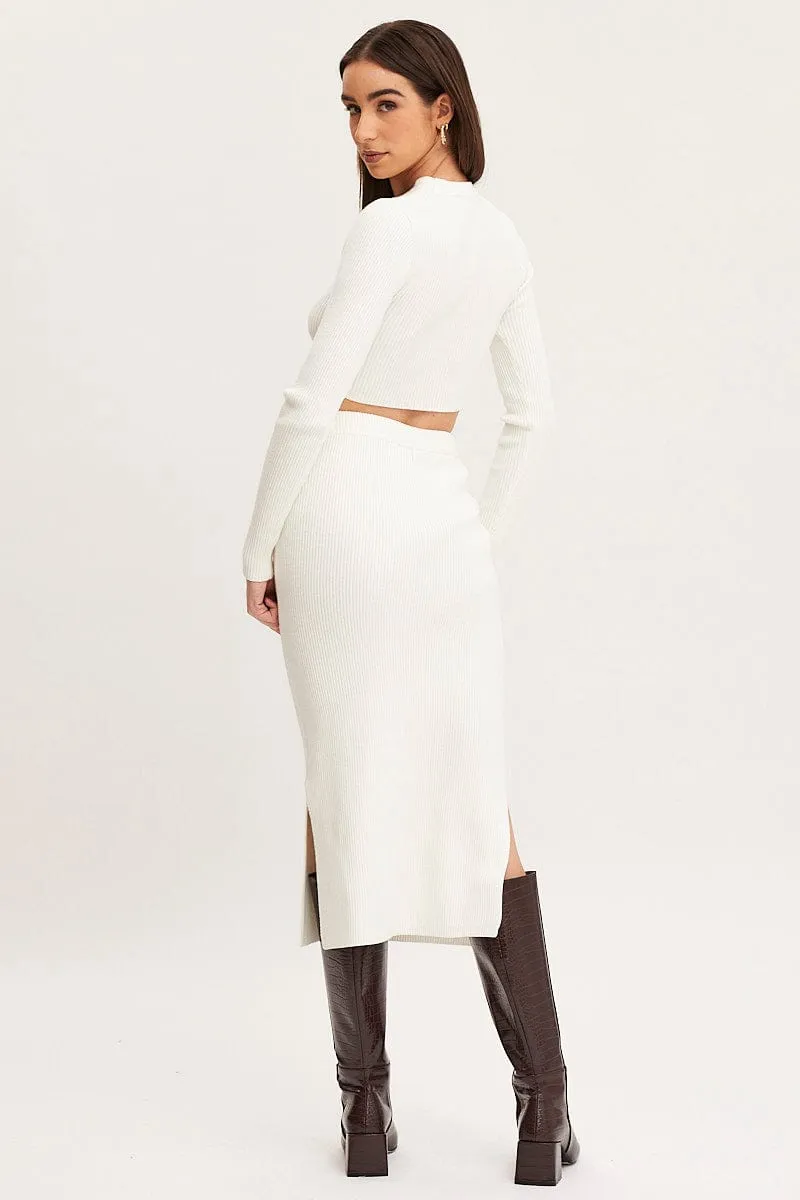White Knit Skirt Midi Side Split sold by Ally Fashion product image thumbnail 5
