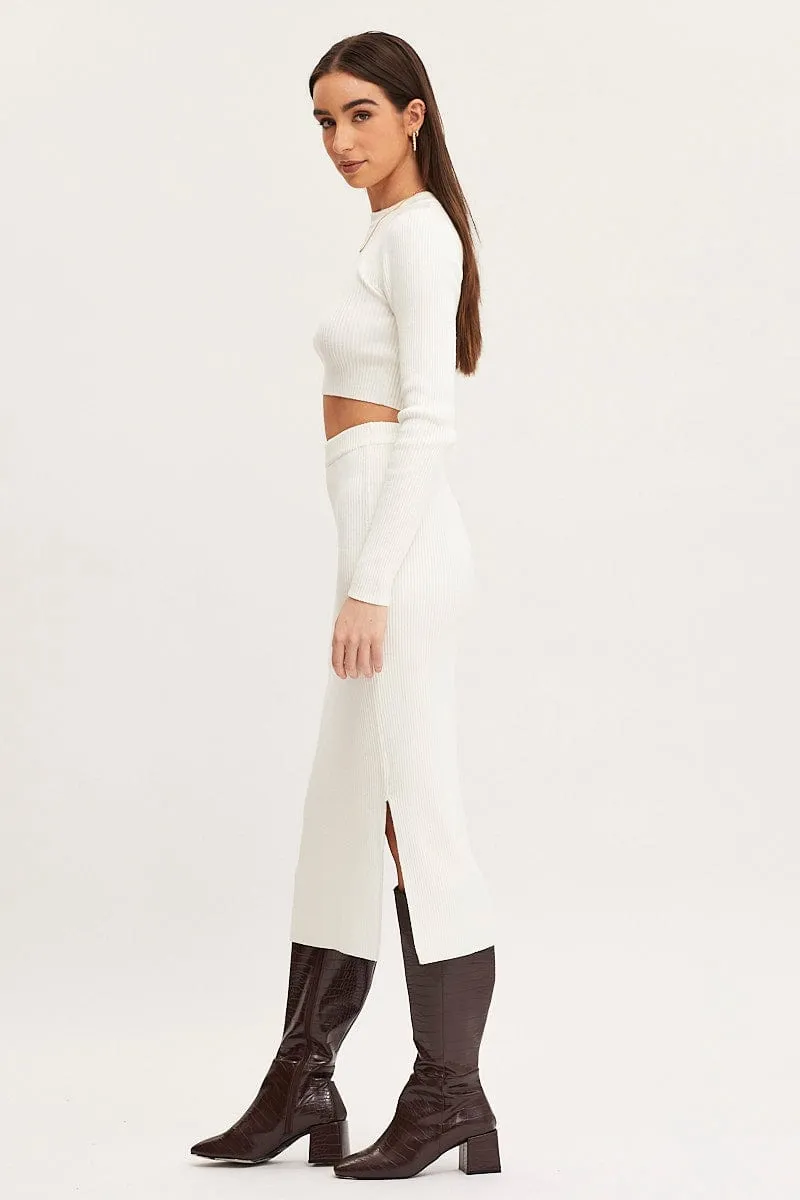 White Knit Skirt Midi Side Split sold by Ally Fashion product image thumbnail 3