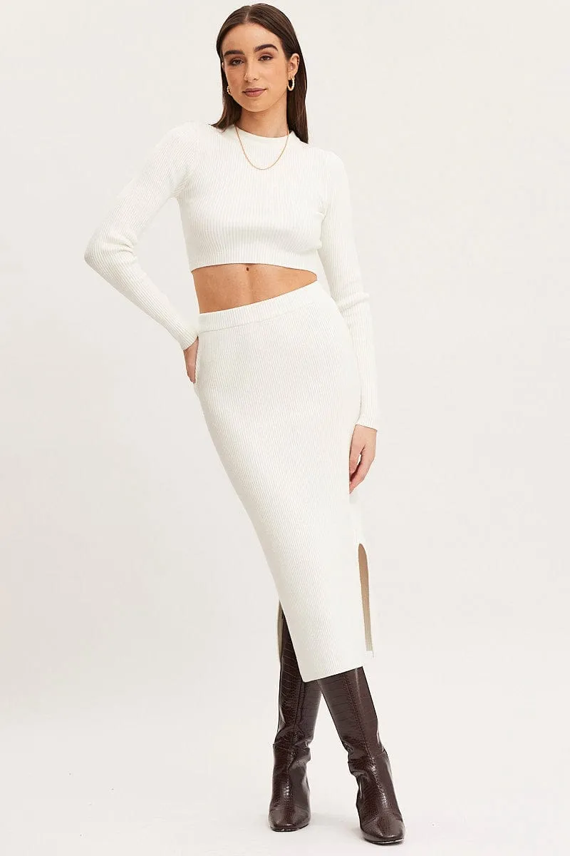 White Knit Skirt Midi Side Split sold by Ally Fashion