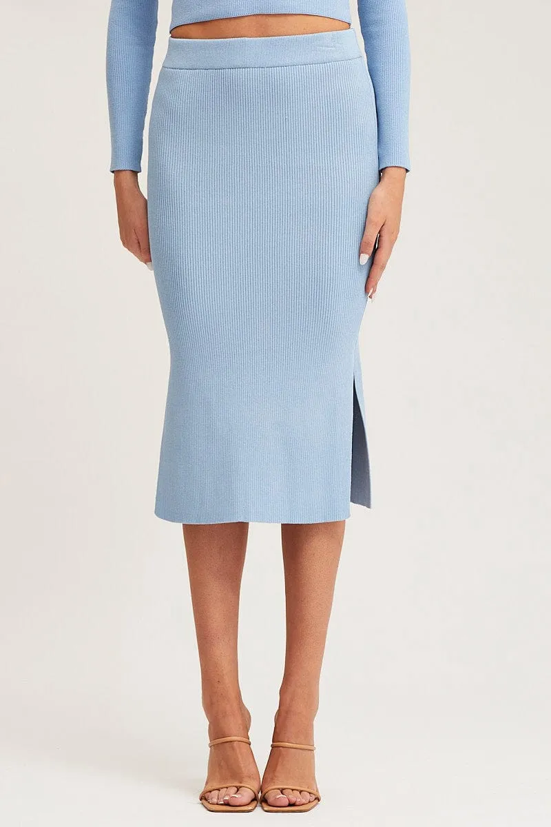 Blue Knit Skirt Midi Side Split sold by Ally Fashion product image thumbnail 2