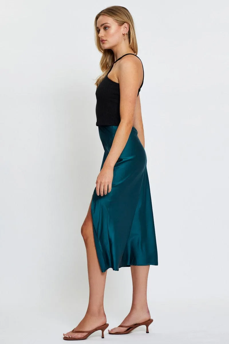 Blue Front Slit Slip Midi Skirt sold by Ally Fashion product image thumbnail 4