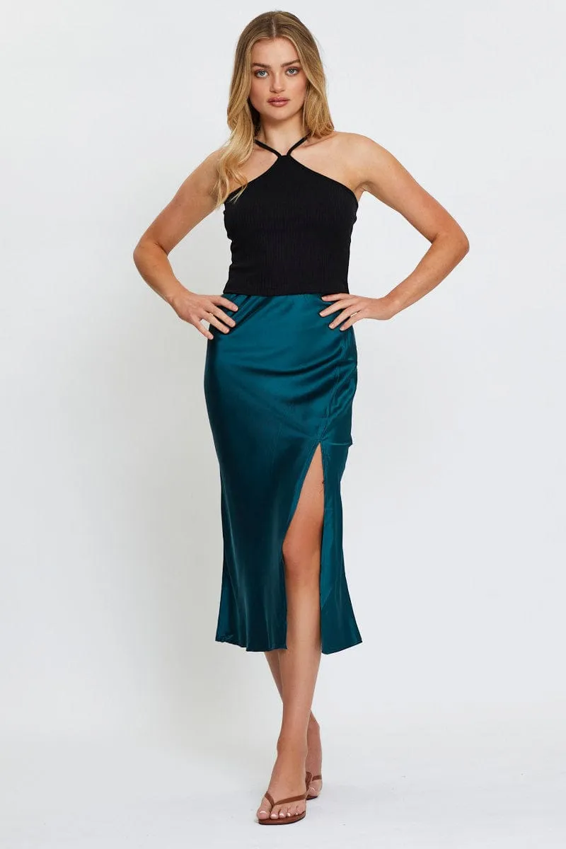 Blue Front Slit Slip Midi Skirt sold by Ally Fashion product image thumbnail 3