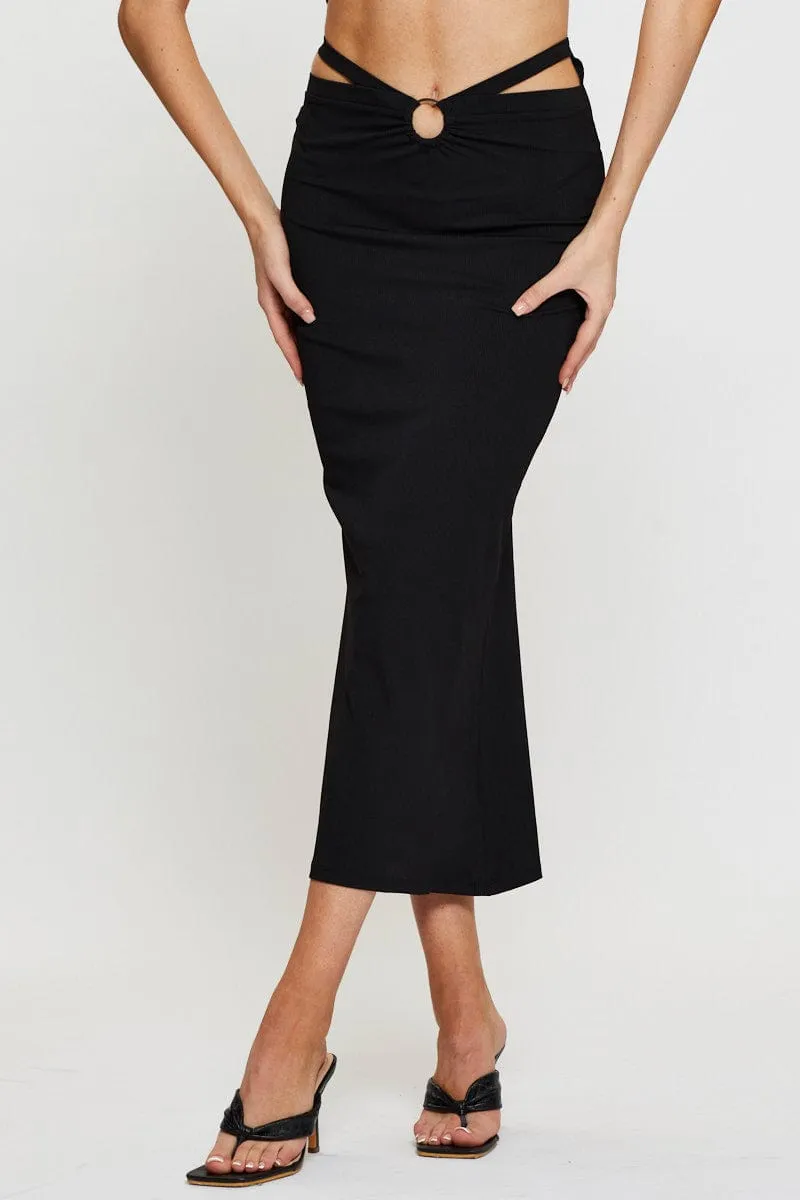 Black Midi Skirt Rig Detailed Ribbed Jersey sold by Ally Fashion product image thumbnail 2