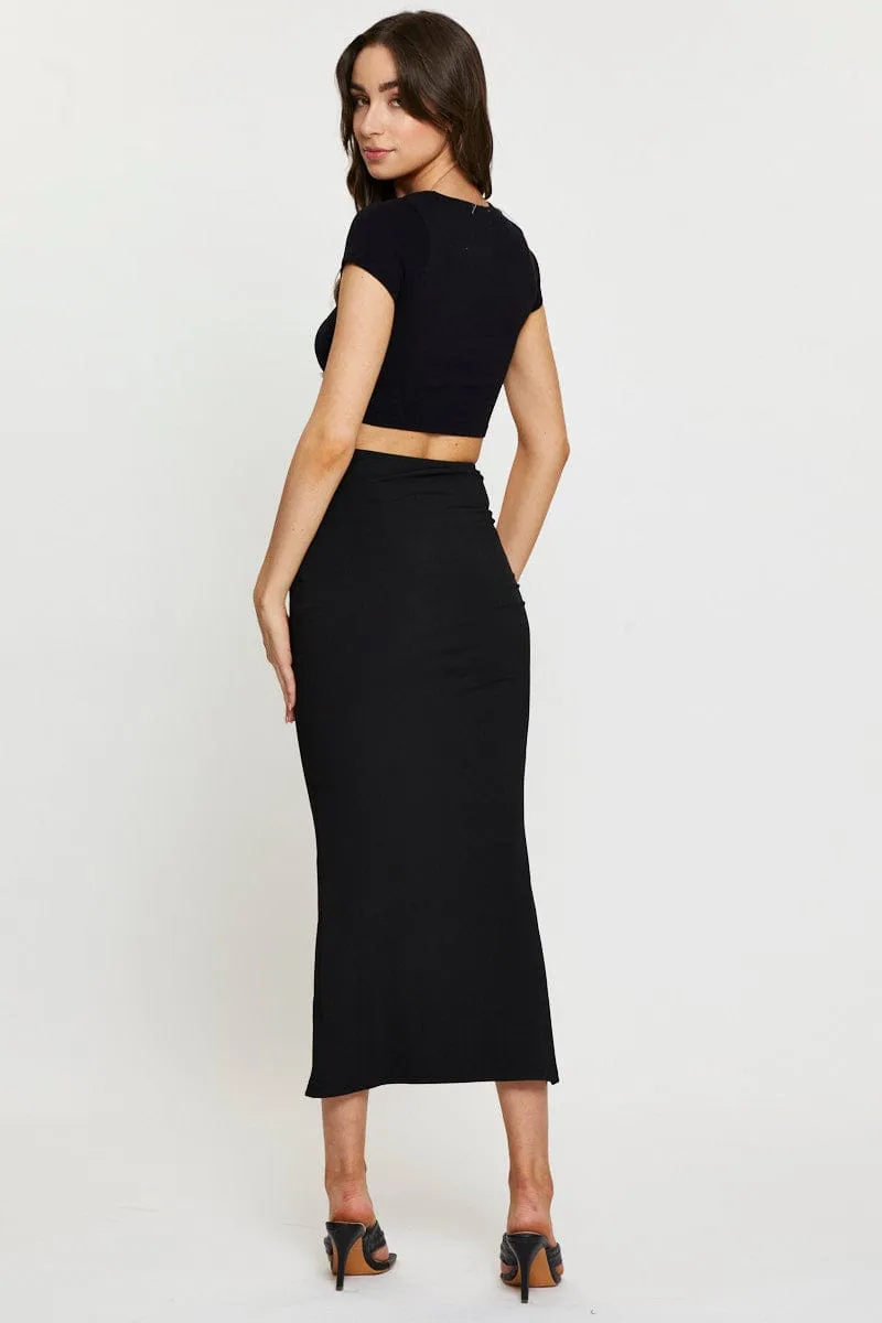 Black Midi Skirt Rig Detailed Ribbed Jersey sold by Ally Fashion product image thumbnail 5