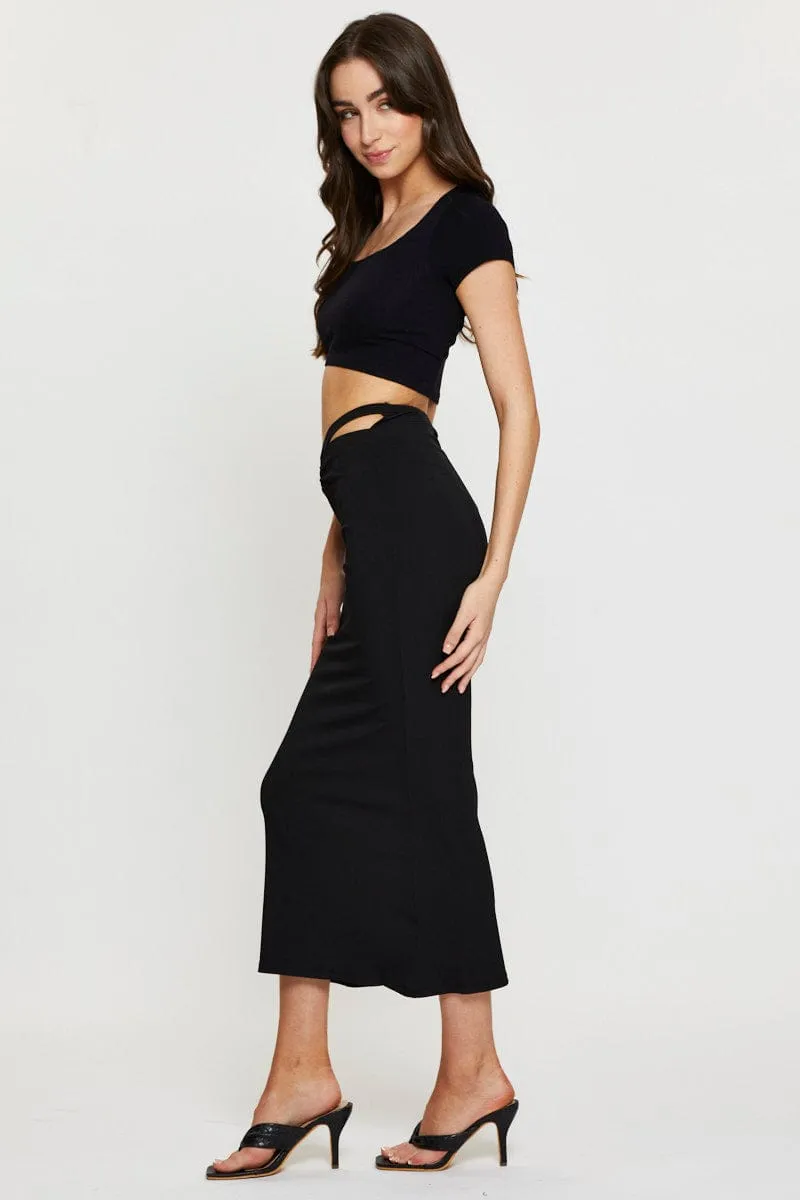 Black Midi Skirt Rig Detailed Ribbed Jersey sold by Ally Fashion product image thumbnail 4