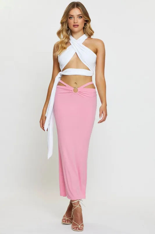 Pink Midi Skirt Rig Detailed Ribbed Jersey sold by Ally Fashion