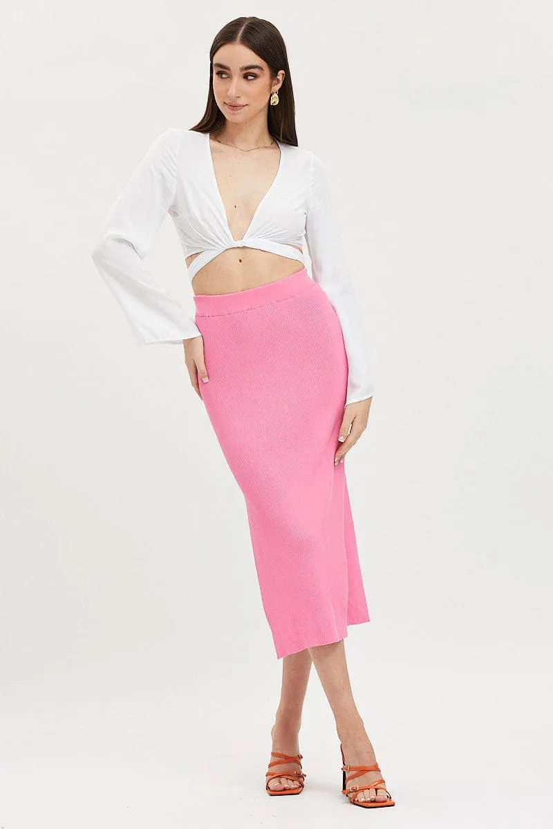 Pink Knit Skirt Midi Side Split sold by Ally Fashion