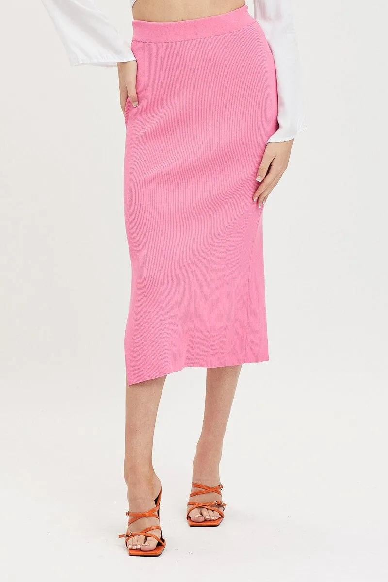Pink Knit Skirt Midi Side Split sold by Ally Fashion product image thumbnail 2