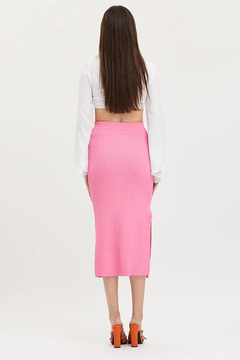 Pink Knit Skirt Midi Side Split sold by Ally Fashion product image thumbnail 5