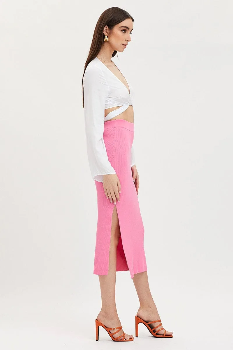 Pink Knit Skirt Midi Side Split sold by Ally Fashion product image thumbnail 4