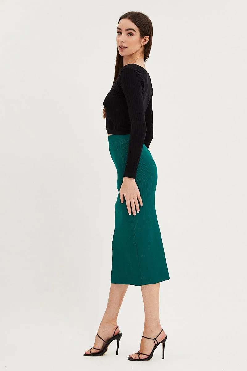 Green Knit Skirt Midi Side Split sold by Ally Fashion product image thumbnail 4
