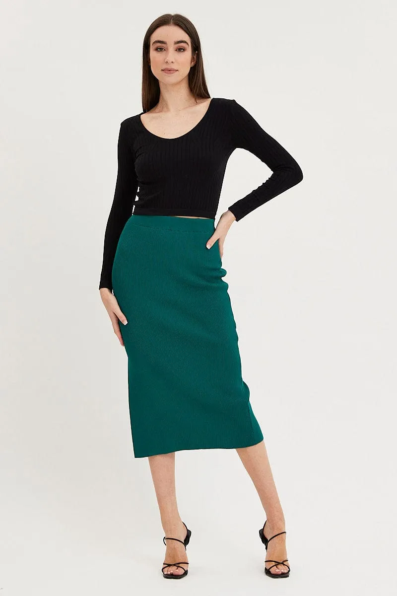Green Knit Skirt Midi Side Split sold by Ally Fashion