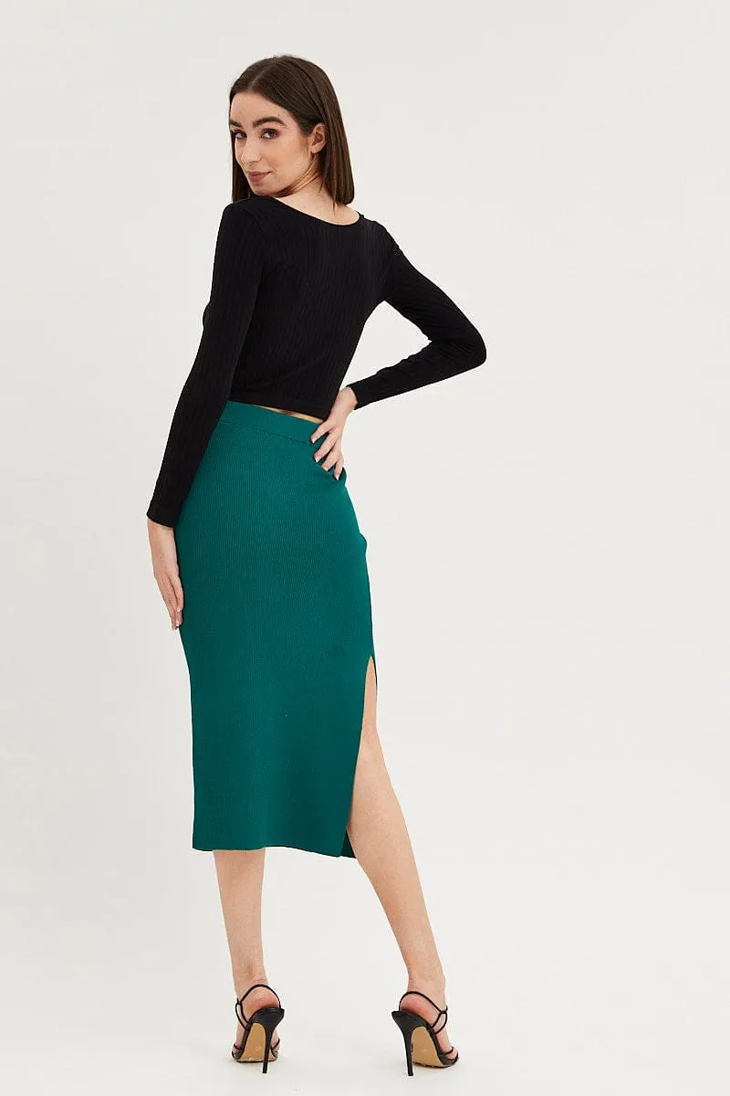 Green Knit Skirt Midi Side Split sold by Ally Fashion product image thumbnail 5