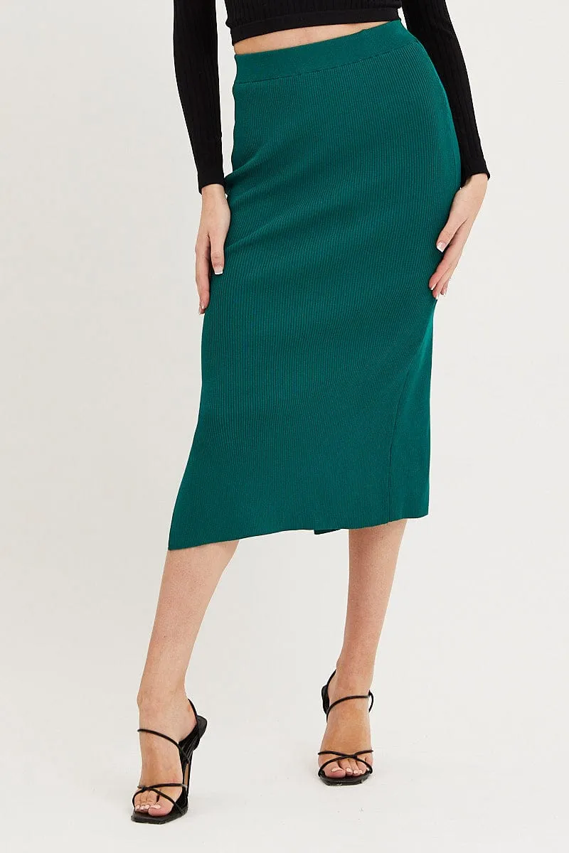 Green Knit Skirt Midi Side Split sold by Ally Fashion product image thumbnail 2
