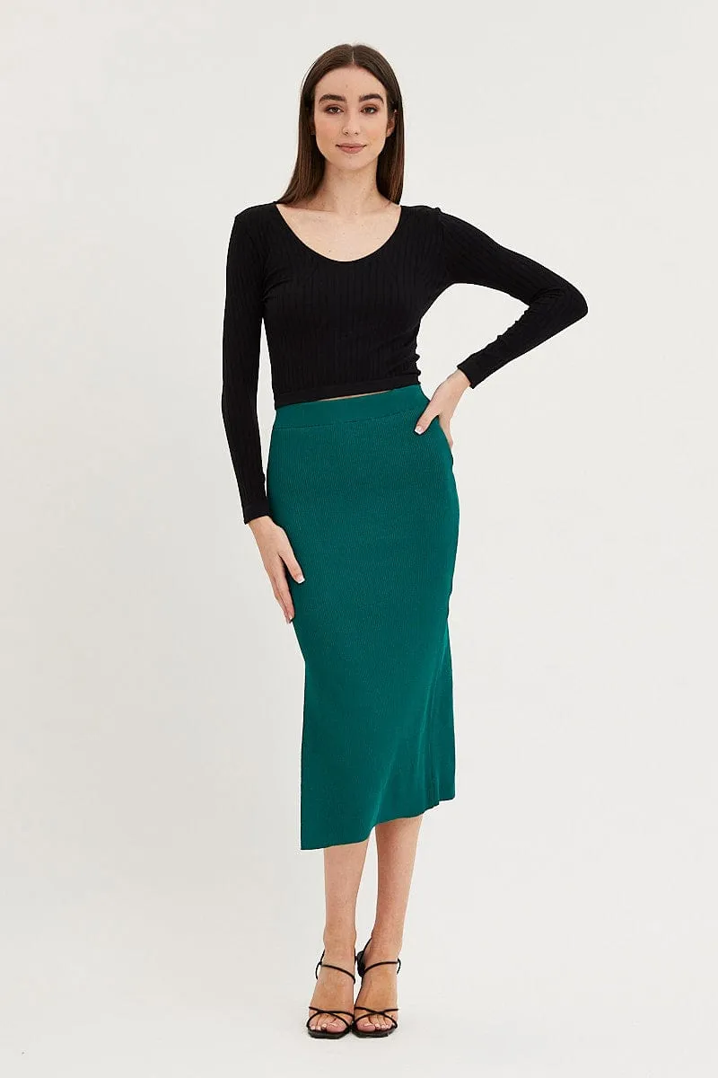 Green Knit Skirt Midi Side Split sold by Ally Fashion product image thumbnail 3