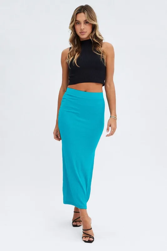 Green Midi Skirt High Rise Ribbed Jersey sold by Ally Fashion
