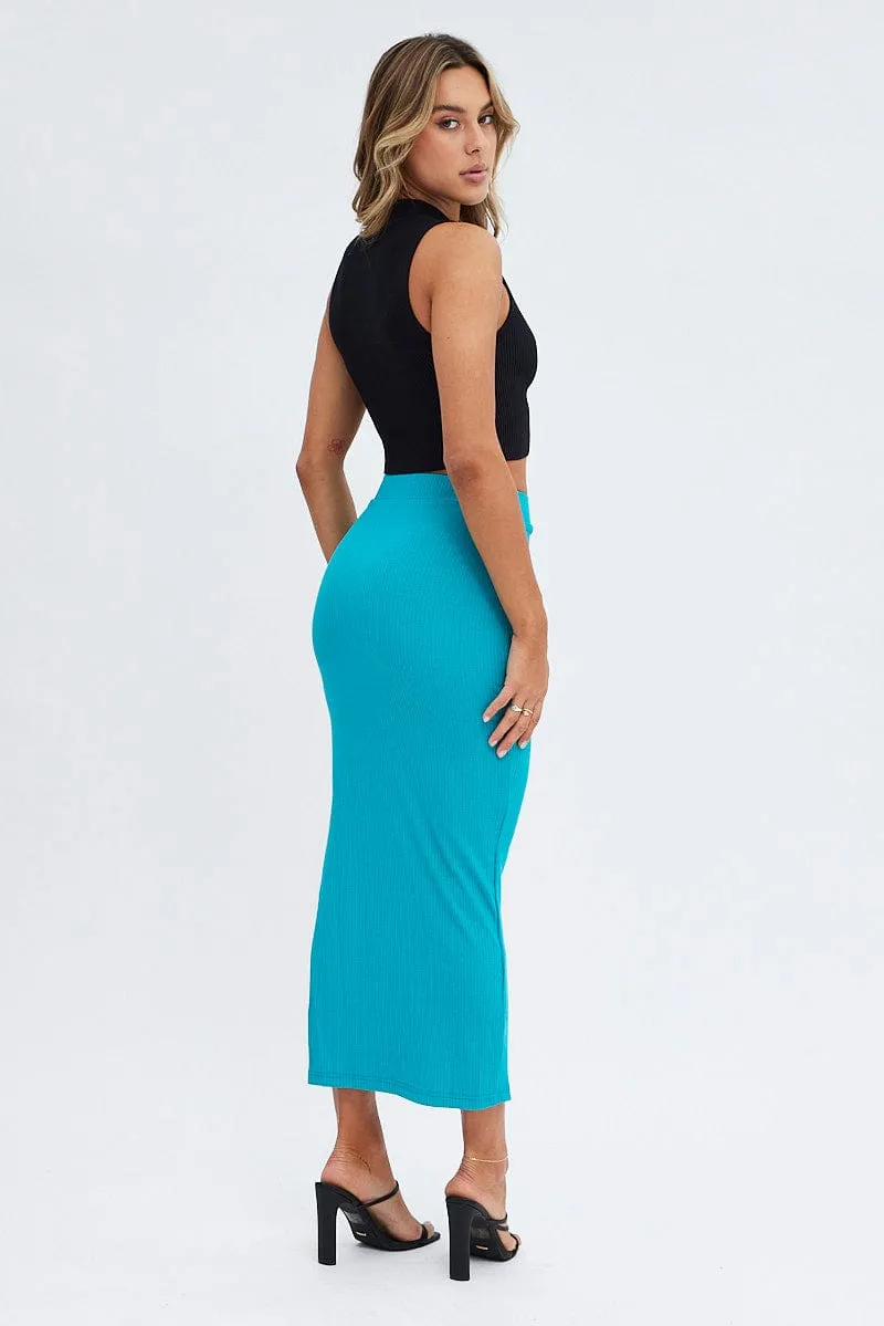 Green Midi Skirt High Rise Ribbed Jersey sold by Ally Fashion product image thumbnail 5
