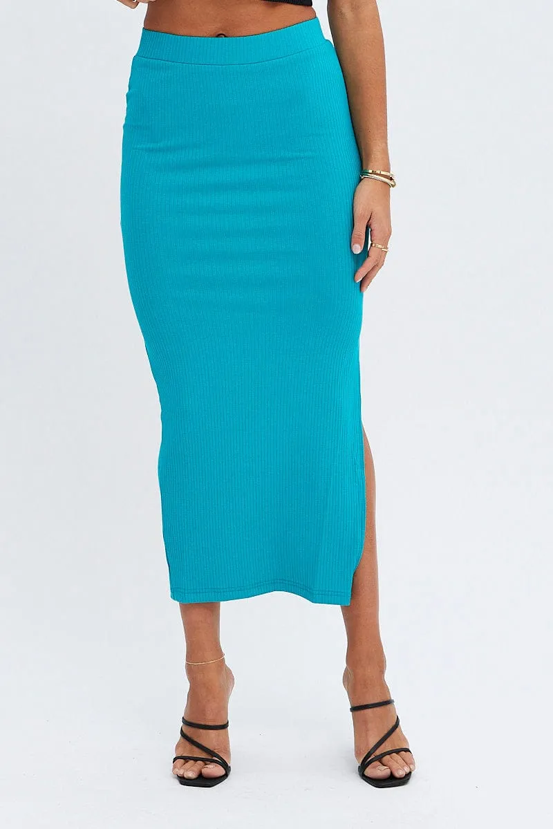 Green Midi Skirt High Rise Ribbed Jersey sold by Ally Fashion product image thumbnail 2