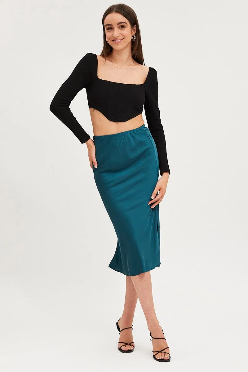 Blue Slip Skirt Midi Satin sold by Ally Fashion