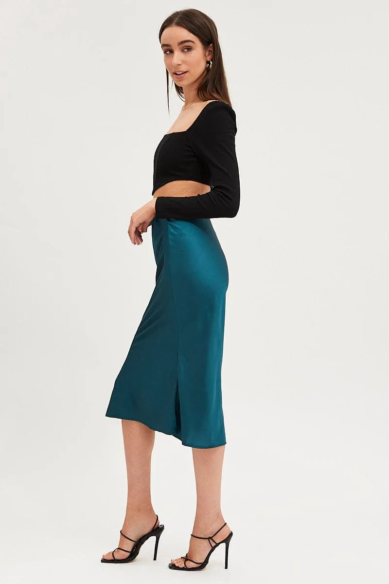 Blue Slip Skirt Midi Satin sold by Ally Fashion product image thumbnail 4