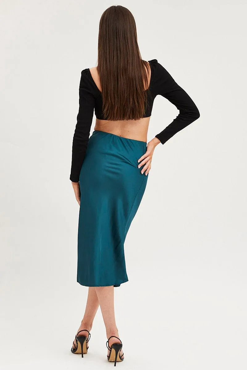 Blue Slip Skirt Midi Satin sold by Ally Fashion product image thumbnail 5