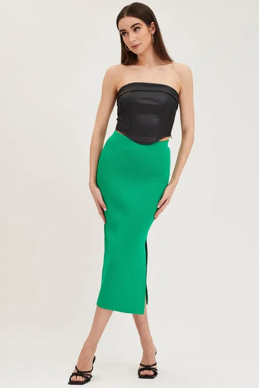 Green Knit Skirt Midi Side Split sold by Ally Fashion