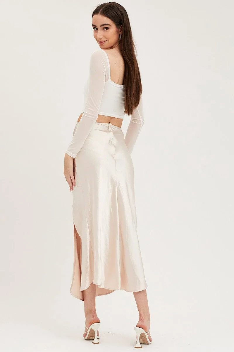 Beige Slip Skirt Front Split Satin sold by Ally Fashion product image thumbnail 5