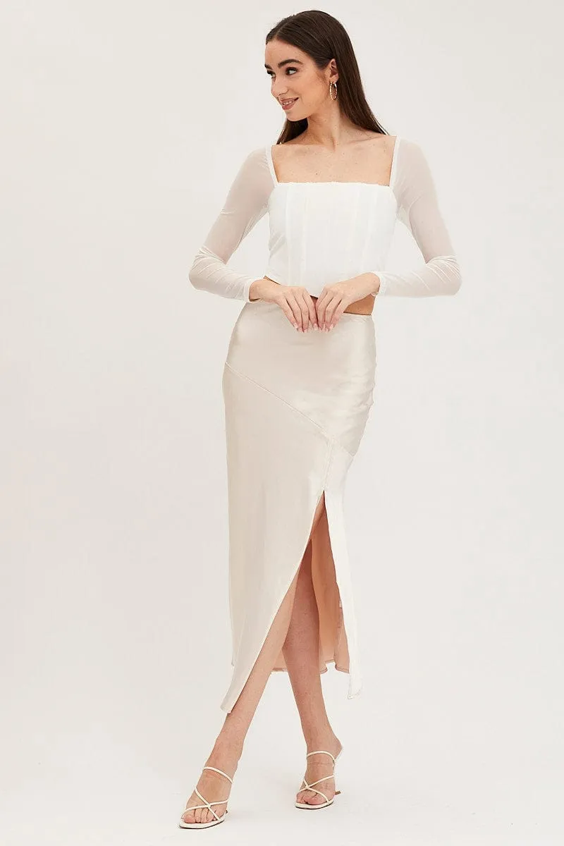 Beige Slip Skirt Front Split Satin sold by Ally Fashion product image thumbnail 3
