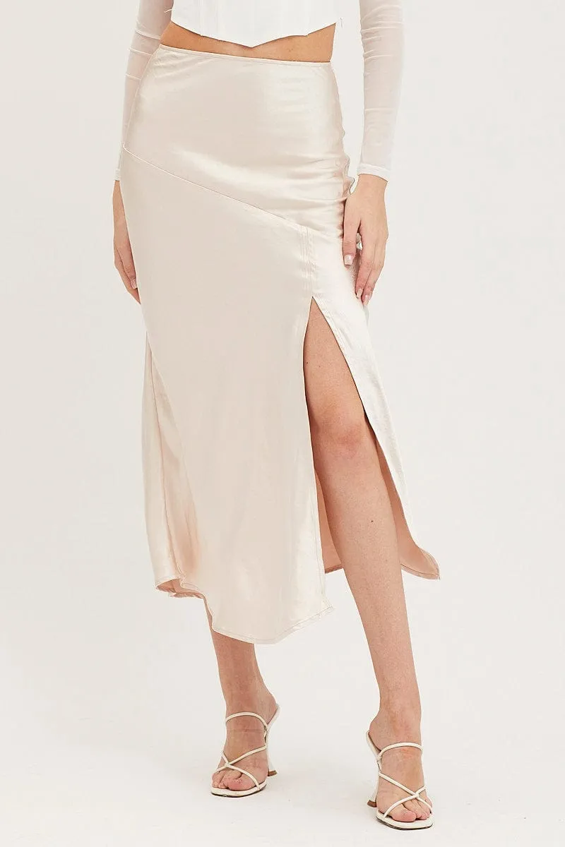Beige Slip Skirt Front Split Satin sold by Ally Fashion product image thumbnail 2