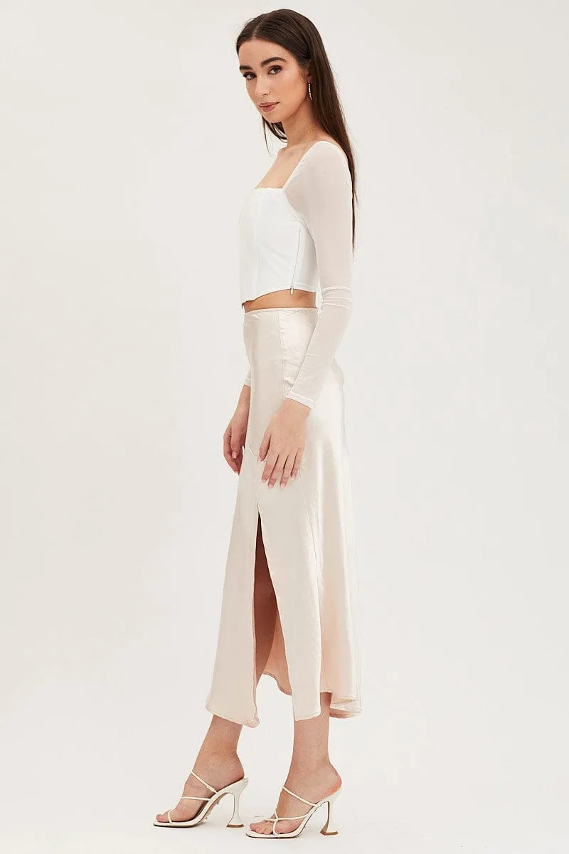 Beige Slip Skirt Front Split Satin sold by Ally Fashion product image thumbnail 4