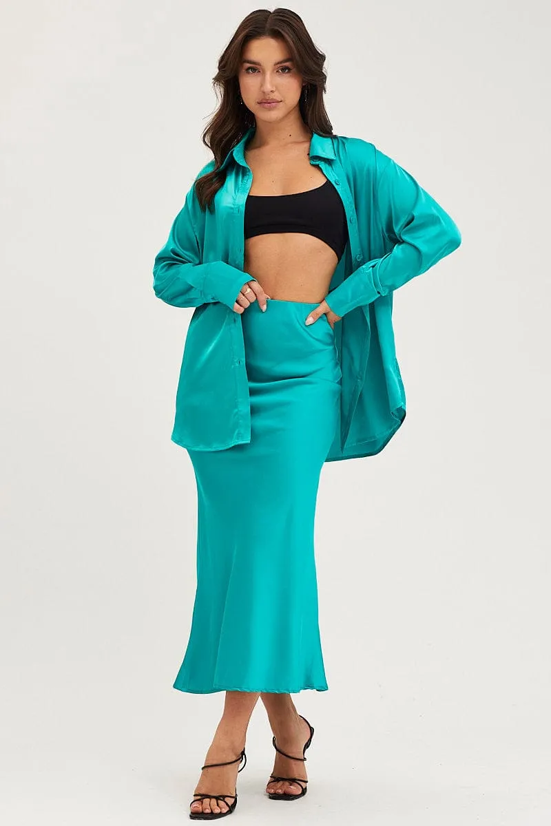 Green Slip Skirt Midi Satin sold by Ally Fashion
