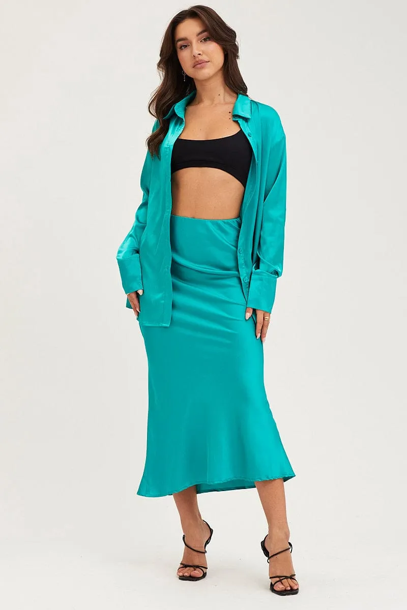 Green Slip Skirt Midi Satin sold by Ally Fashion product image thumbnail 3