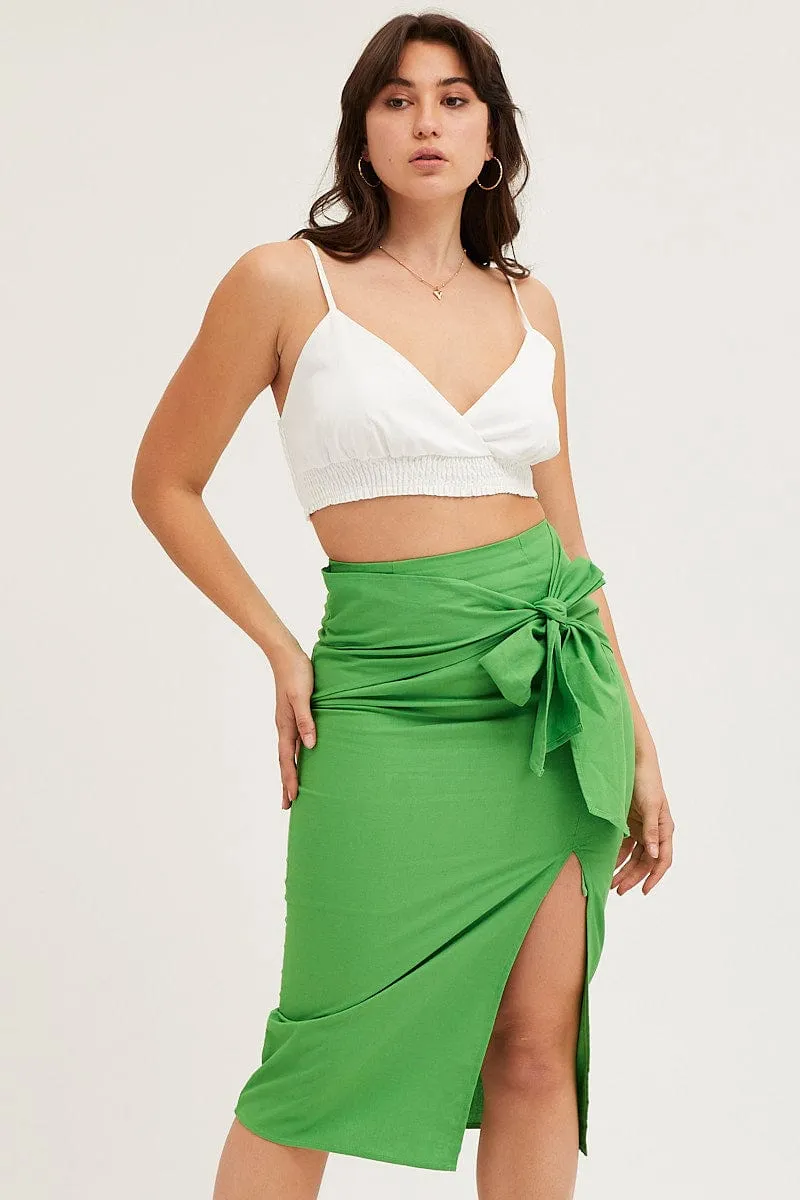 Green Front Tie Midi Skirt sold by Ally Fashion