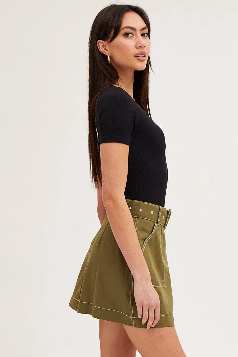 Green Mini Skirt High Waisted Contrast Belted Utility sold by Ally Fashion product image thumbnail 5