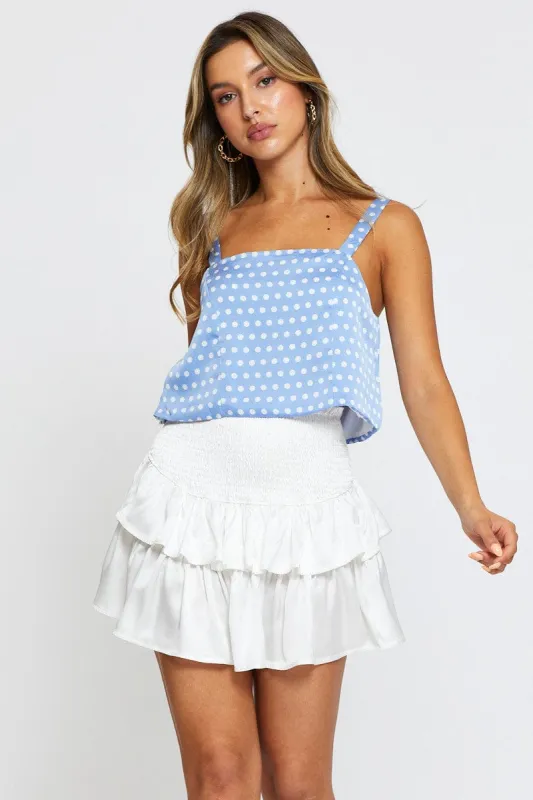 White Mini Skirt Shirred Waist Satin sold by Ally Fashion