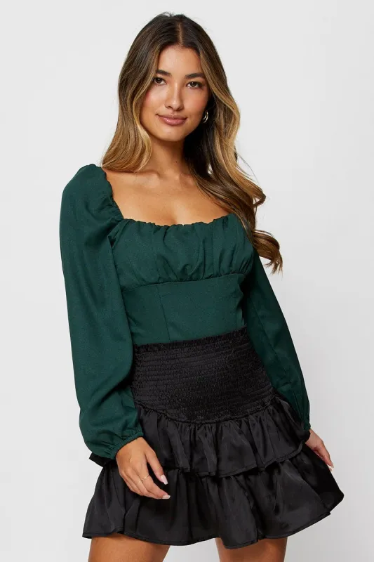 Black Mini Skirt Shirred Waist Satin sold by Ally Fashion