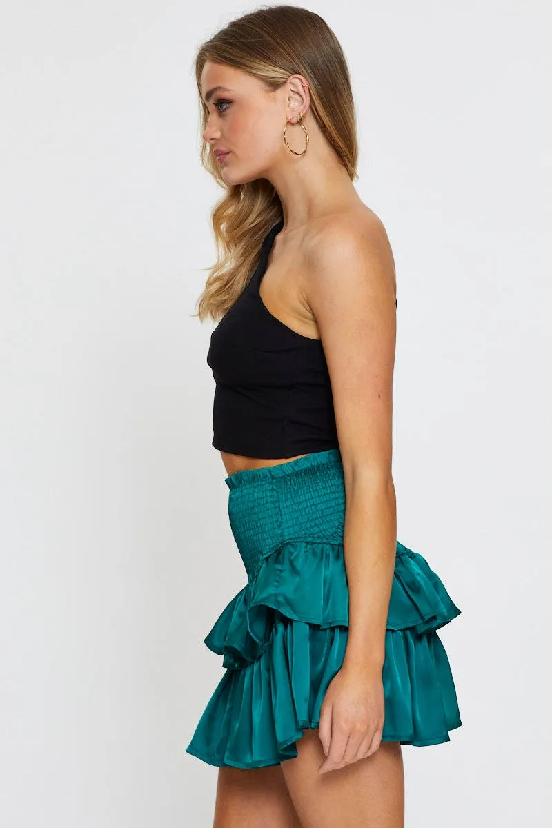 Green Mini Skirt Shirred Waist Satin sold by Ally Fashion product image thumbnail 4