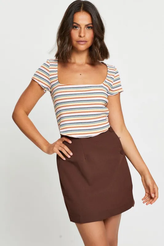 Brown High Waist Linen Front Slit sold by Ally Fashion