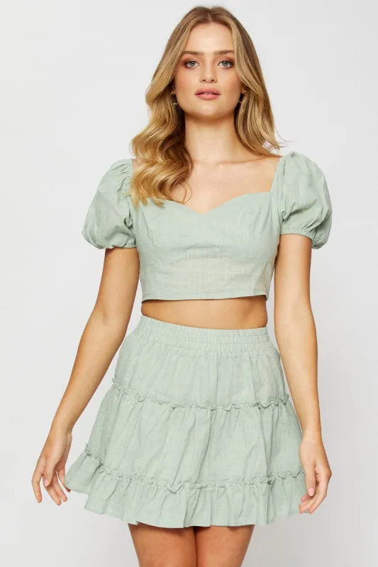 Green Frill Short Skater Skirt sold by Ally Fashion