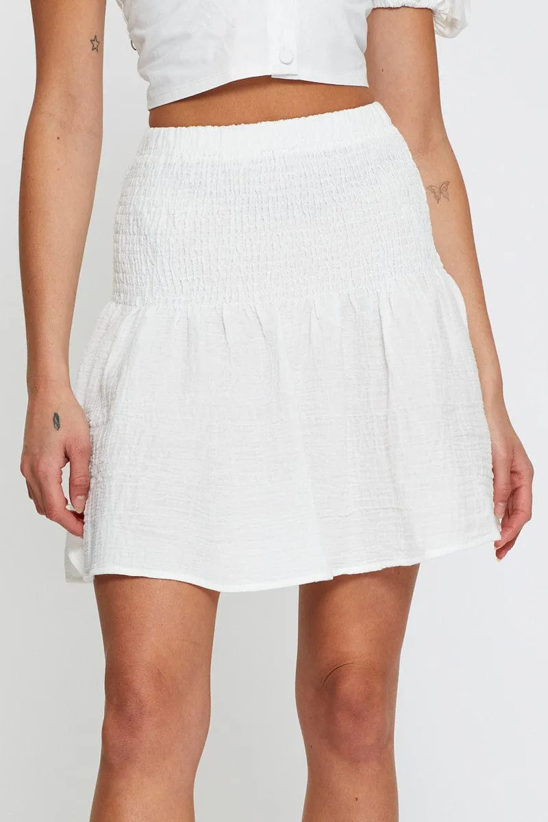White Linen Blend Shirred Waist Skater Skirt sold by Ally Fashion product image thumbnail 2