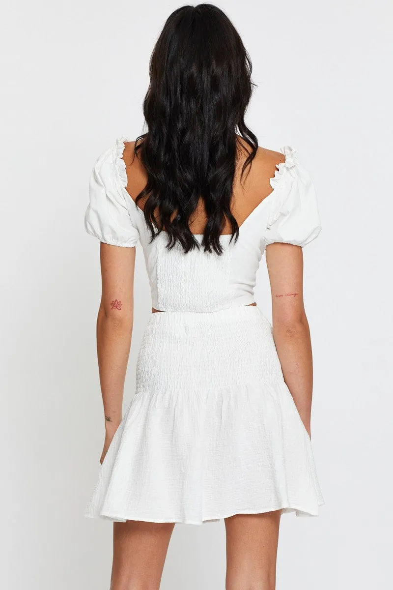 White Linen Blend Shirred Waist Skater Skirt sold by Ally Fashion product image thumbnail 5