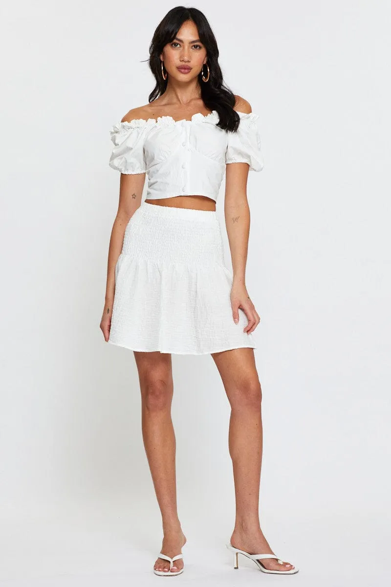 White Linen Blend Shirred Waist Skater Skirt sold by Ally Fashion product image thumbnail 3