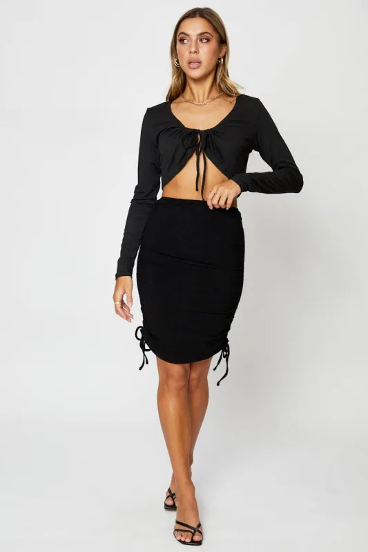 Black High Waist Side Ruched Bodycon Skirt sold by Ally Fashion
